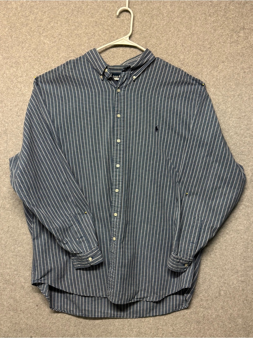 Ralph Lauren Blake Mens 2XLT Big & Tall Blue White Check Cotton Button Down